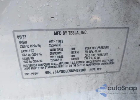 2022 Tesla Model Y Long Range Dual Motor All-Wheel Drive from USA, damaged, VIN 7SAYGDEE5NF487380